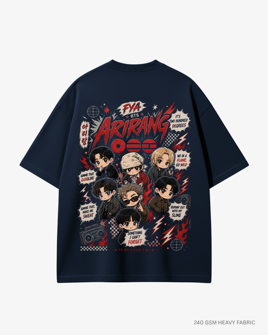 Chibi FYA Arirang Unisex Oversized T-Shirt Navy Blue Cotton 240 GSM