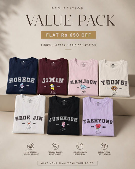 BTS Crew Unisex Regular Fit T-Shirts PACK OF 7
