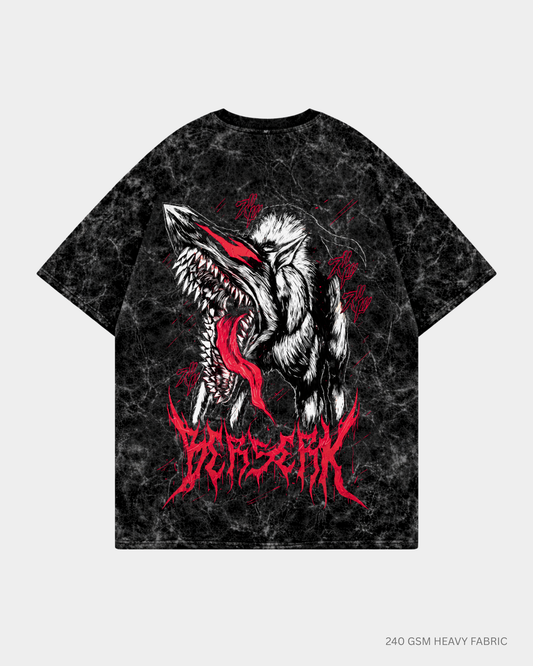 Berserk Anime Unisex Oversized T-Shirt | Antherr Core Acid Wash Black Cotton 240 GSM