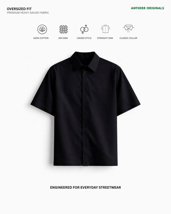 Basic Black Unisex Oversized Shirt | Antherr Originals BLACK Cotton