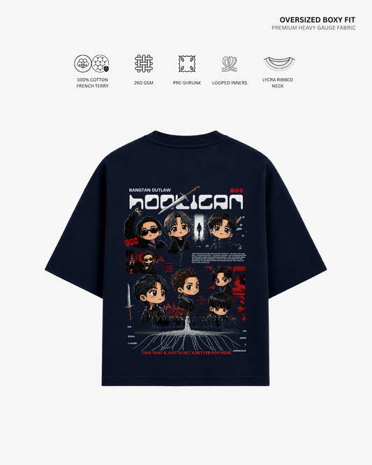 Chibi Hooligan Arirang Unisex Oversized T-Shirt Navy Blue Cotton French Terry 260 GSM