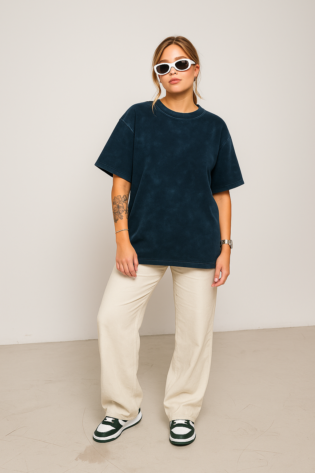 Acid Wash Oversized T-shirt: Navy Blue NAVY BLUE