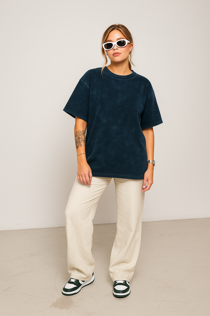 Acid Wash Oversized T-shirt: Navy Blue NAVY BLUE