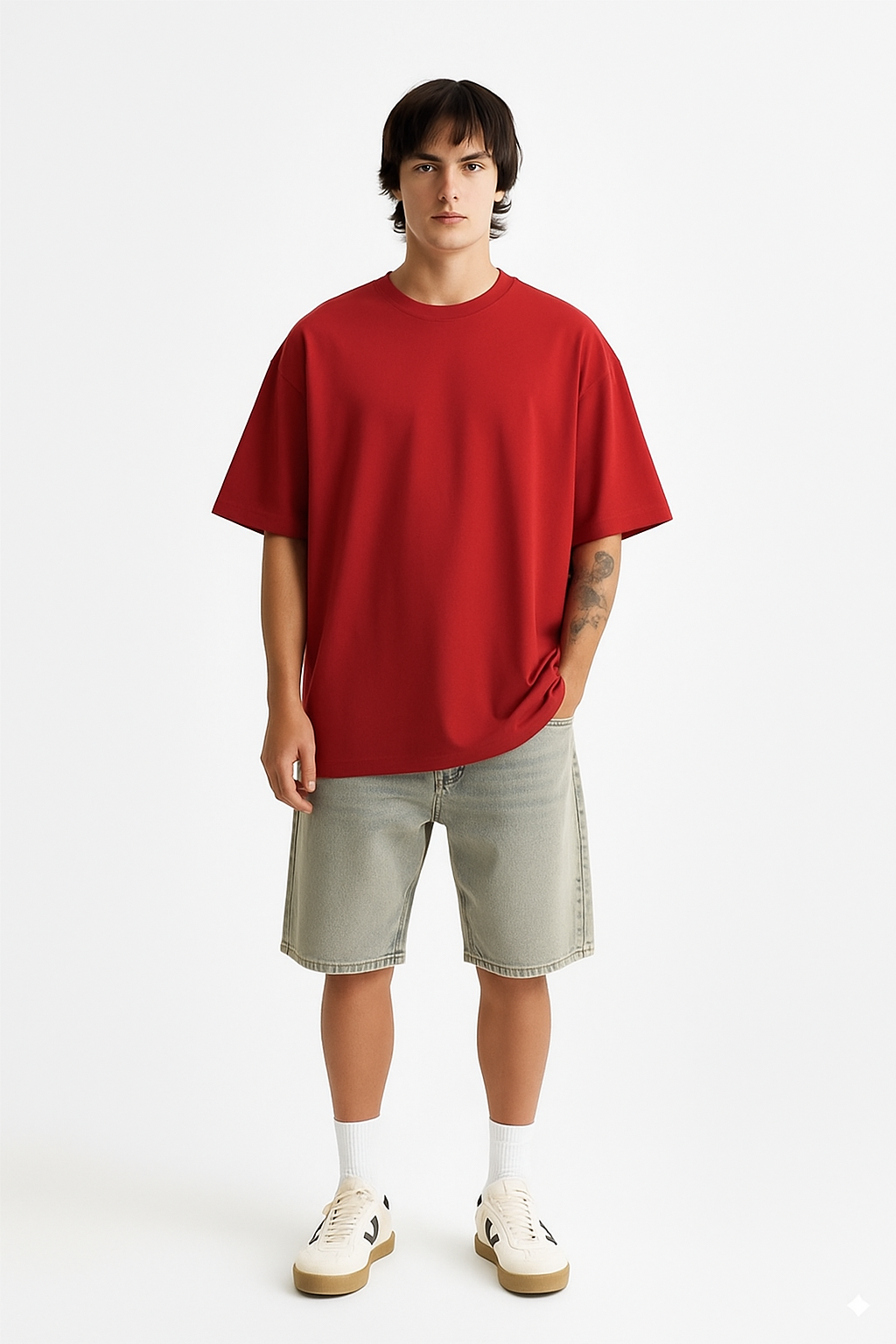 Basic Oversized T-shirt for Men: Red Red Cotton 240 GSM