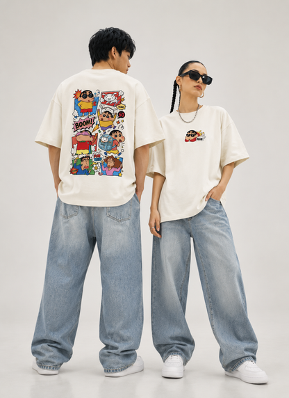 Shinchan Comic Chaos French Terry Oversized T-Shirt | Antherr Core