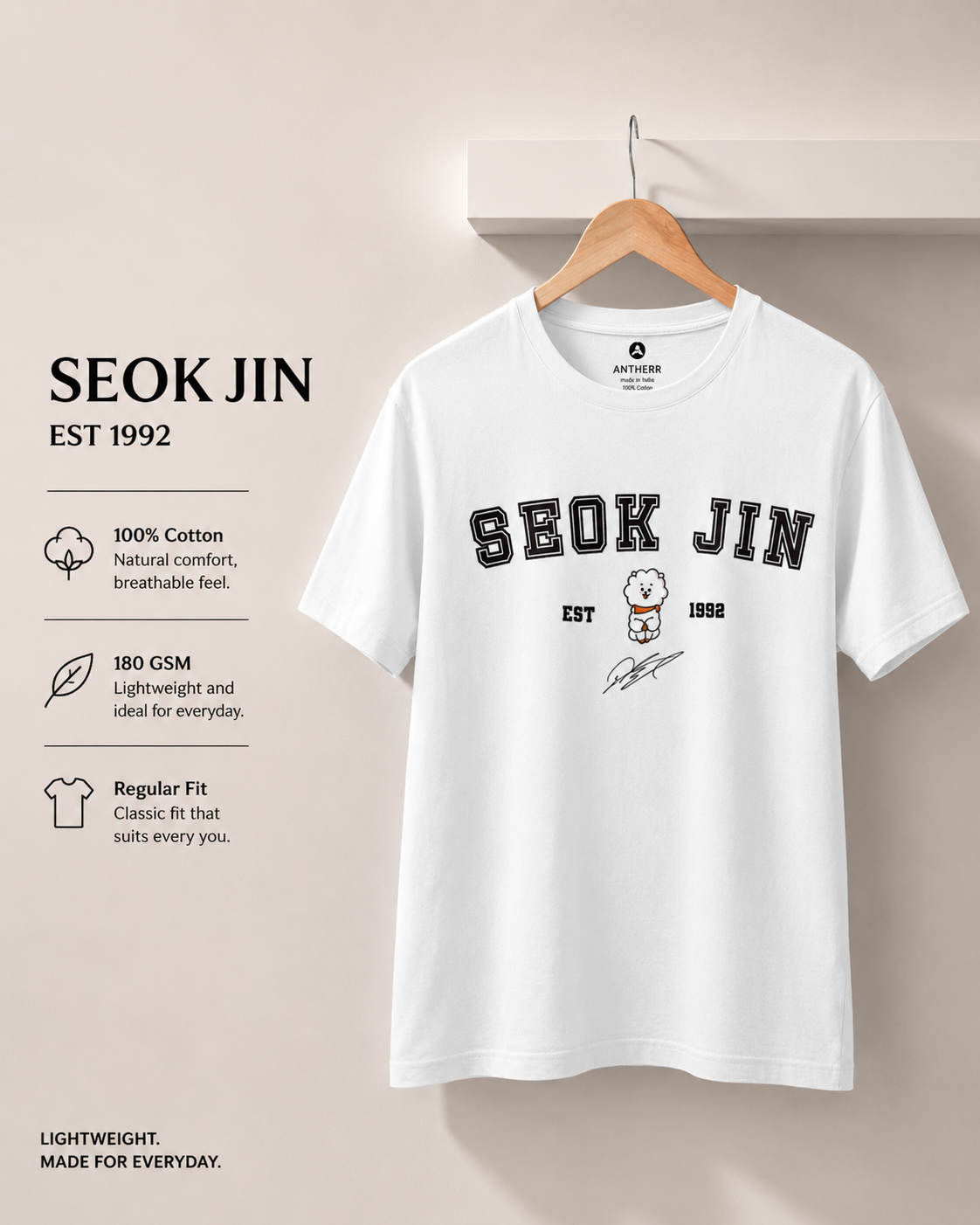 BTS Crew Unisex Regular Fit T-Shirts Seok Jin