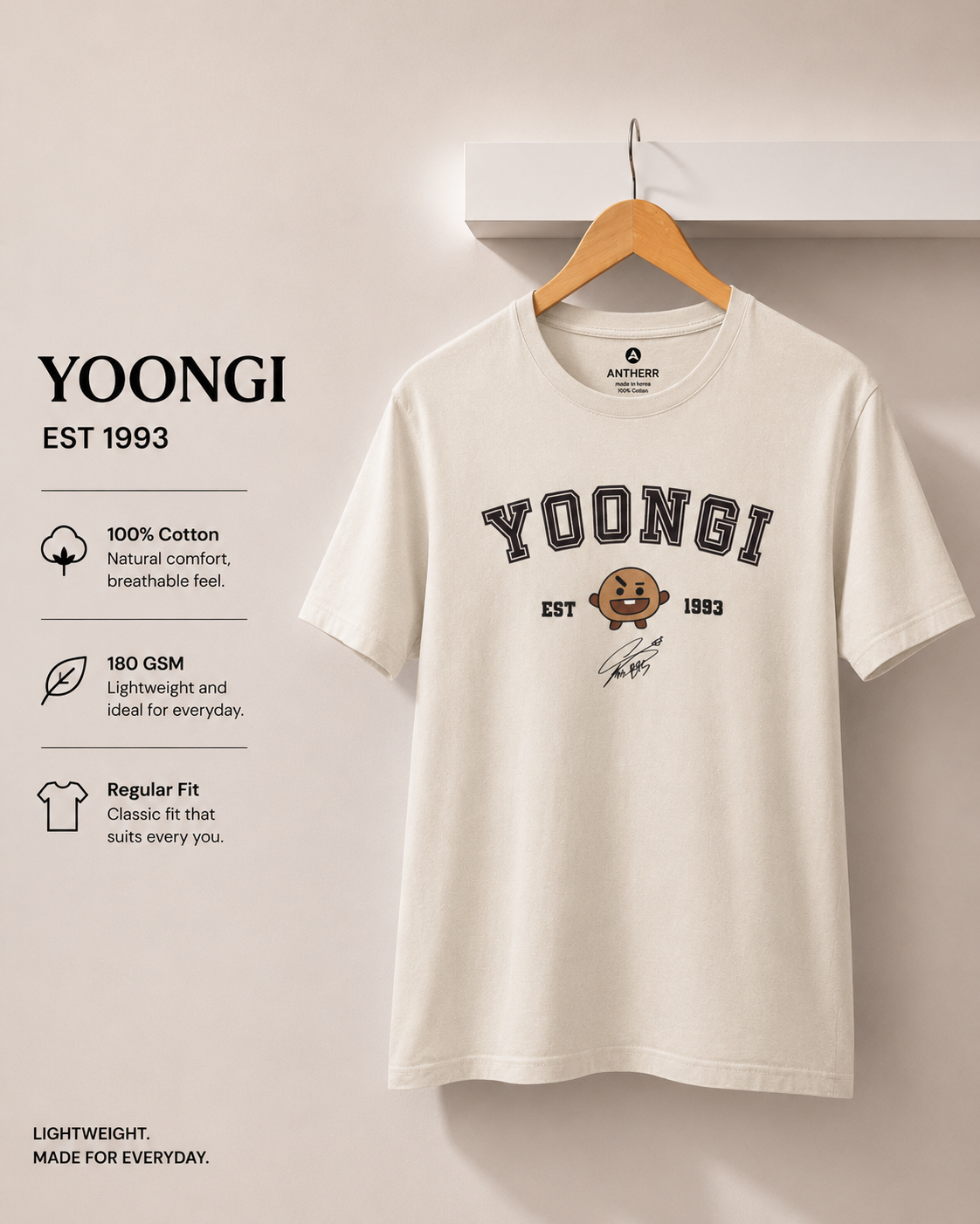 BTS Crew Unisex Regular Fit T-Shirts Yoongi