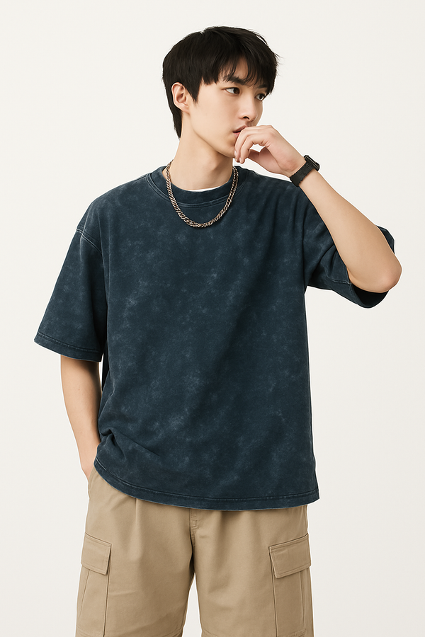Acid Wash Oversized T-shirt for Men: Navy Blue NAVY BLUE