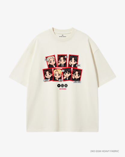 Chibi Arirang BTS Member Unisex Oversized T-Shirt | Antherr Core Off White Cotton 240 GSM