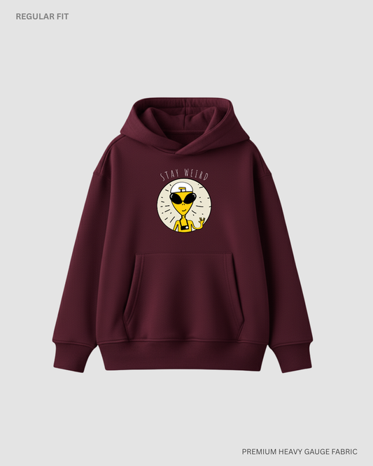 Stay Weird Alien & Space Unisex Winter Hoodies MAROON