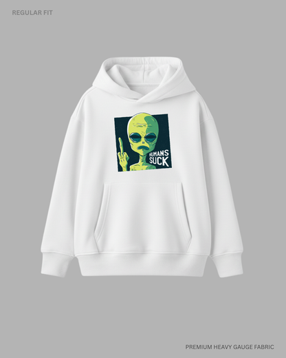 Human Sucks Alien & Space Unisex Winter Hoodies WHITE