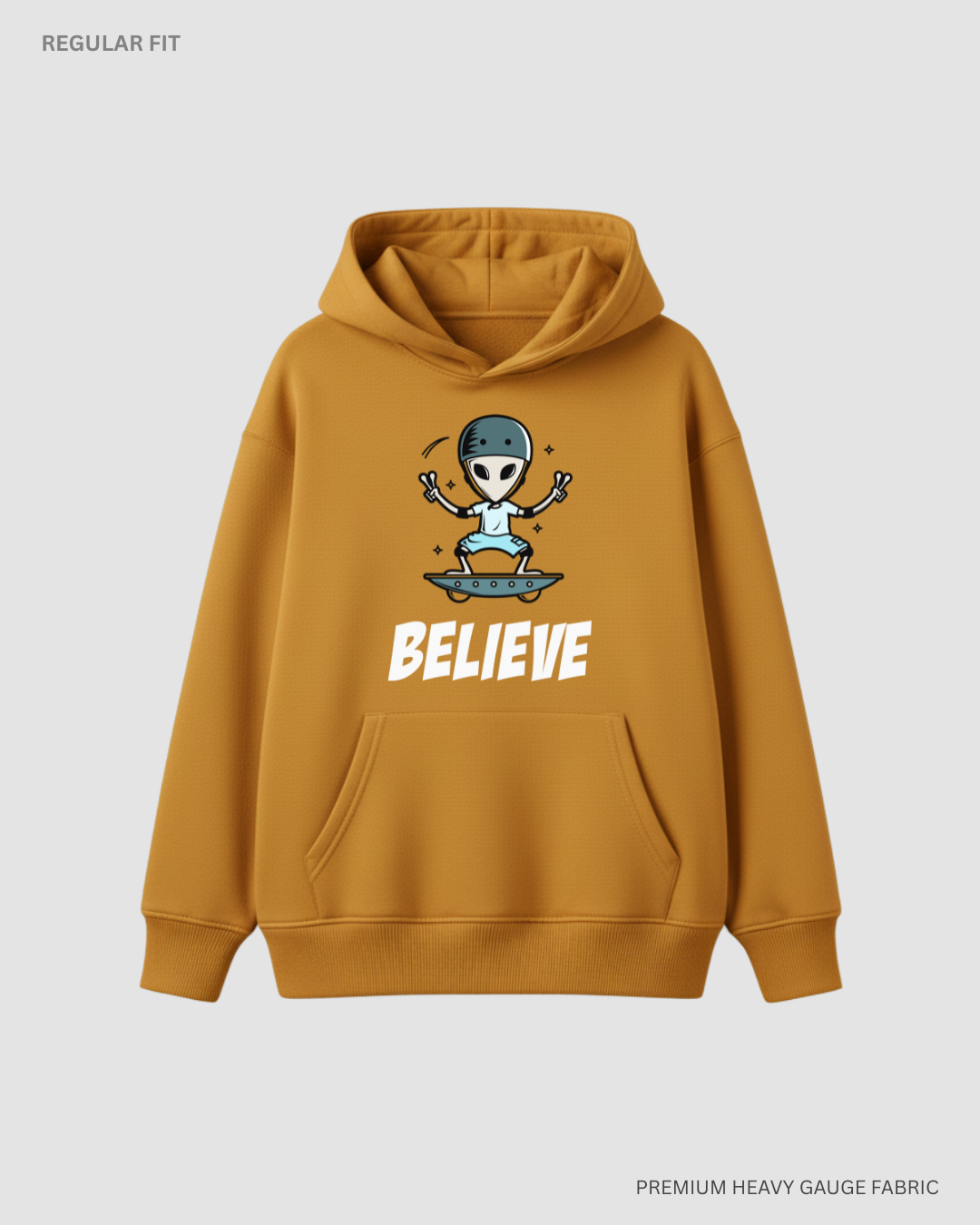 Believe Alien & Space Unisex Winter Hoodies MUSTARD