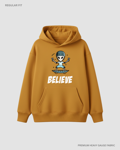 Believe Alien & Space Unisex Winter Hoodies MUSTARD
