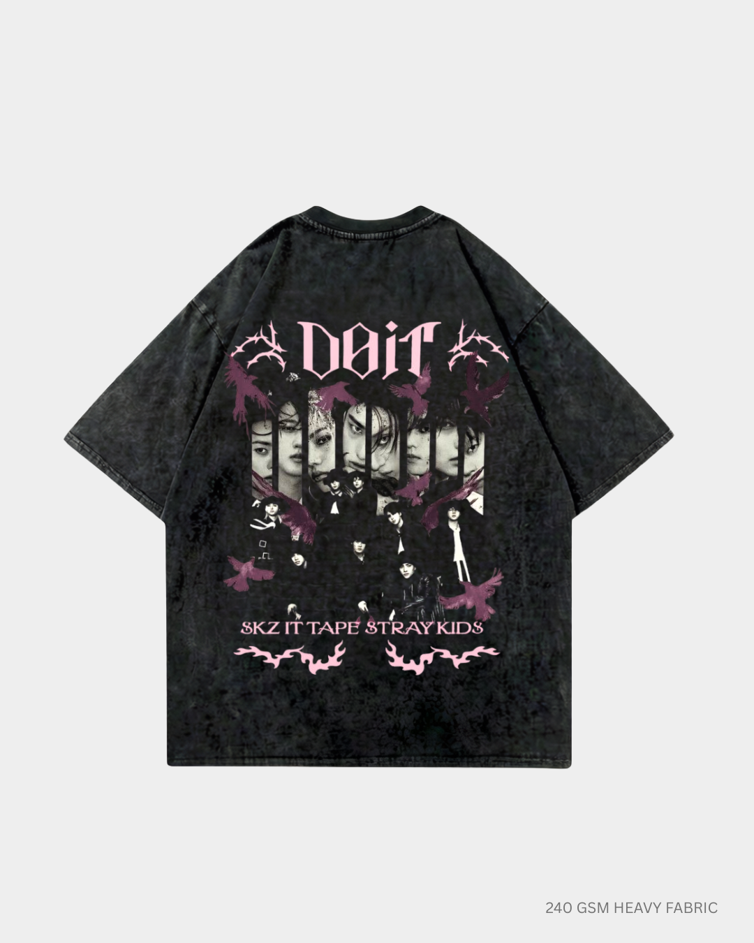 Straykids Do It Acid Wash Oversized T-Shirt India | Antherr Core Black Acid Wash Cotton 240 GSM