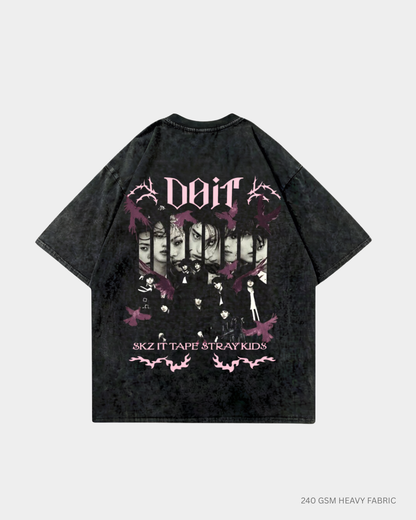 Straykids Do It Acid Wash Oversized T-Shirt India | Antherr Core Black Acid Wash Cotton 240 GSM