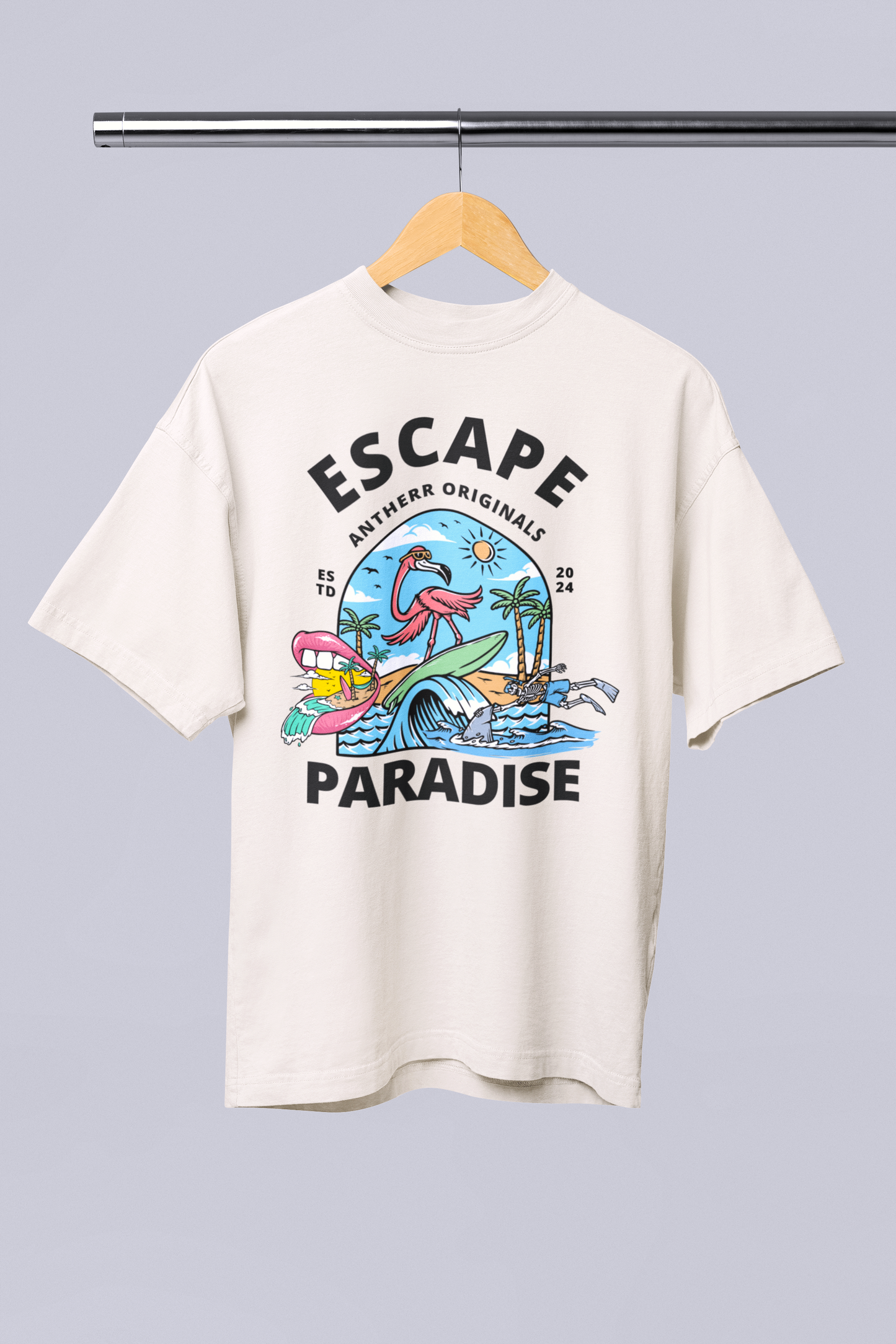 Escape: Oversized T-Shirts| Antherr Originals Off-White Cotton 240 GSM