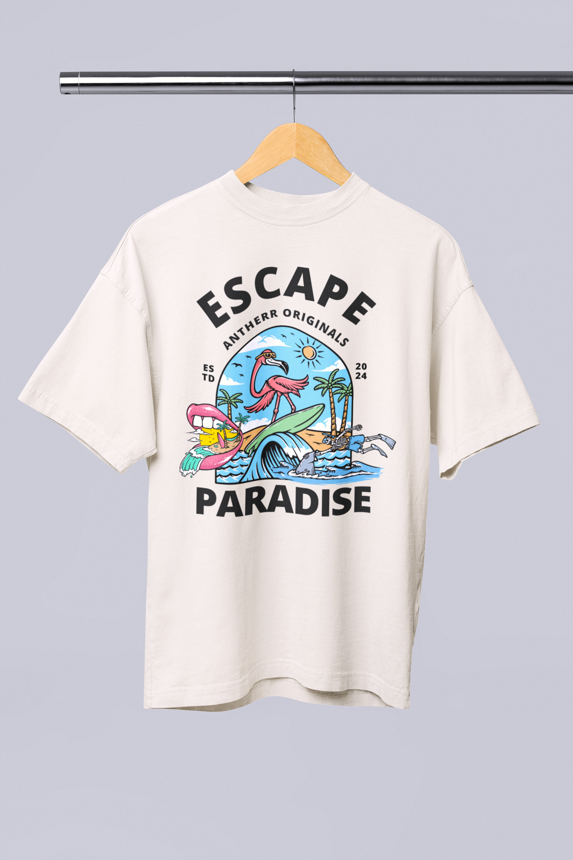 Escape: Oversized T-Shirts| Antherr Originals Off-White Cotton 240 GSM