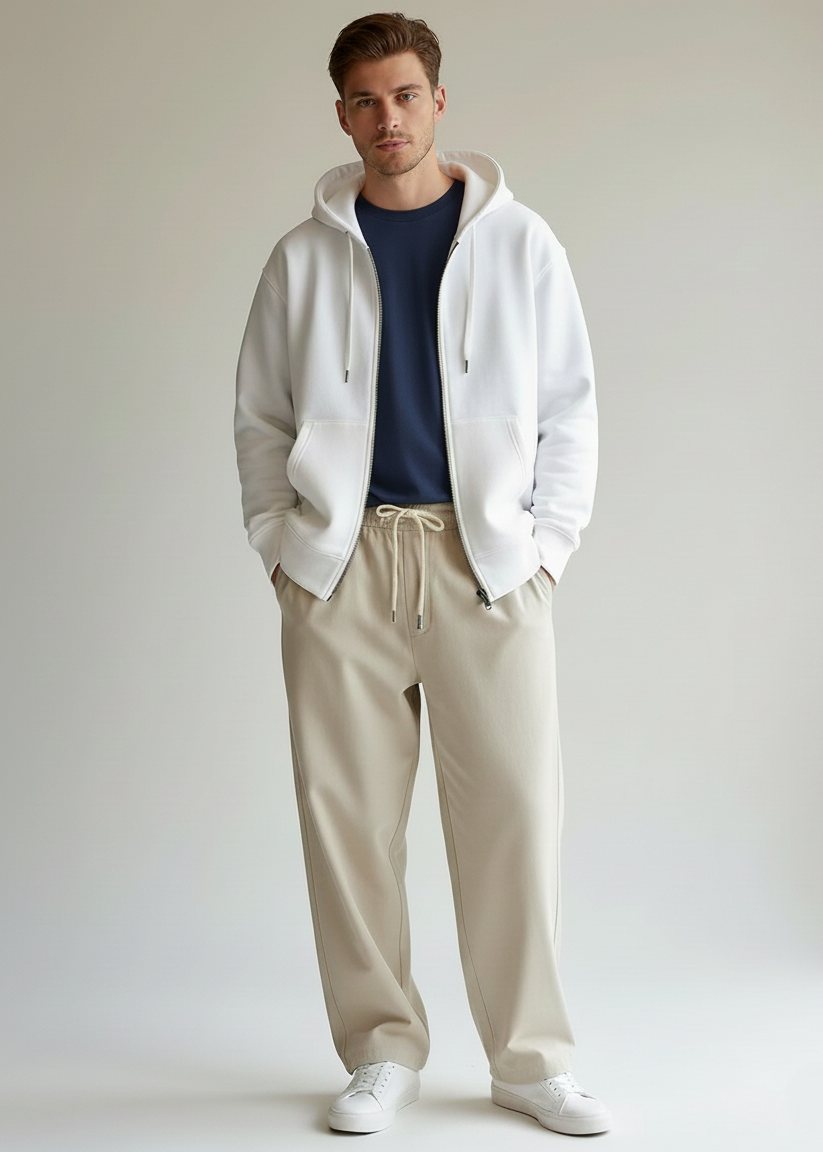 Basic White Unisex Winter Zipper Hoodies