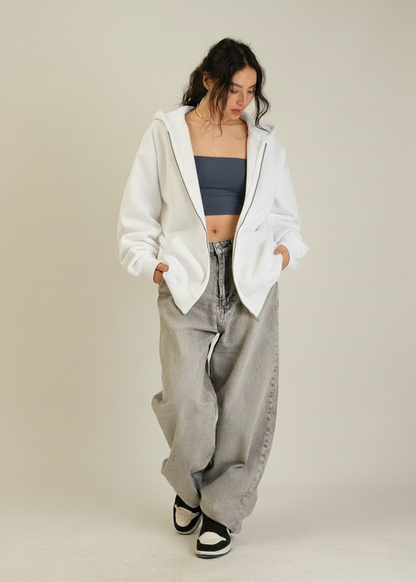 Basic White Unisex Winter Zipper Hoodies