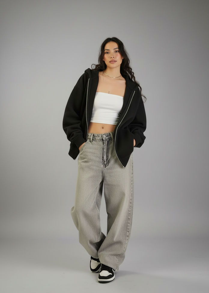 Basic Black Unisex Winter Zipper Hoodies