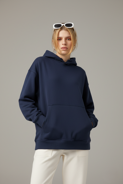 Basic Navy Blue Unisex Winter Hoodies