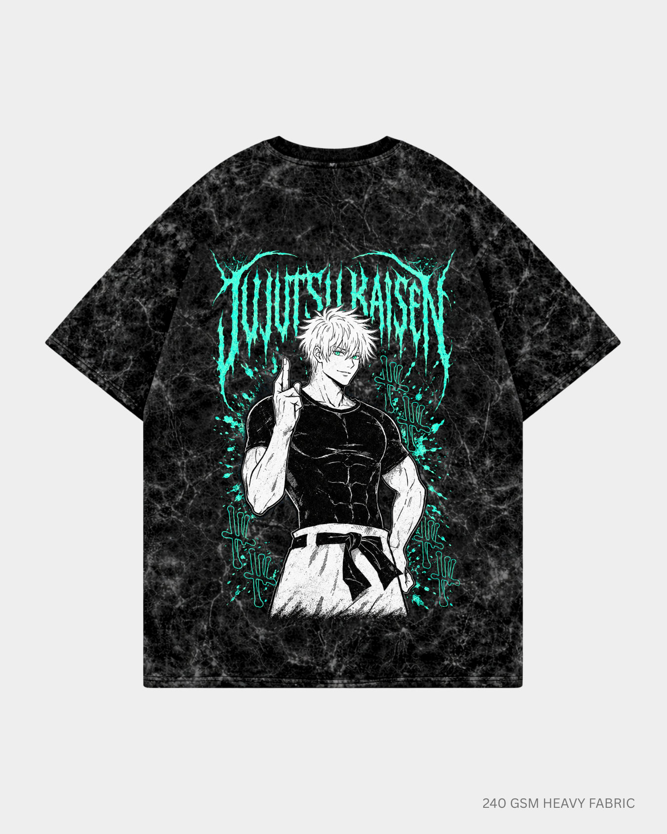 Gojo Satoru Jujutsu Kaisen Anime Unisex Oversized T-Shirt | Antherr Core Acid Wash Black Cotton 240 GSM