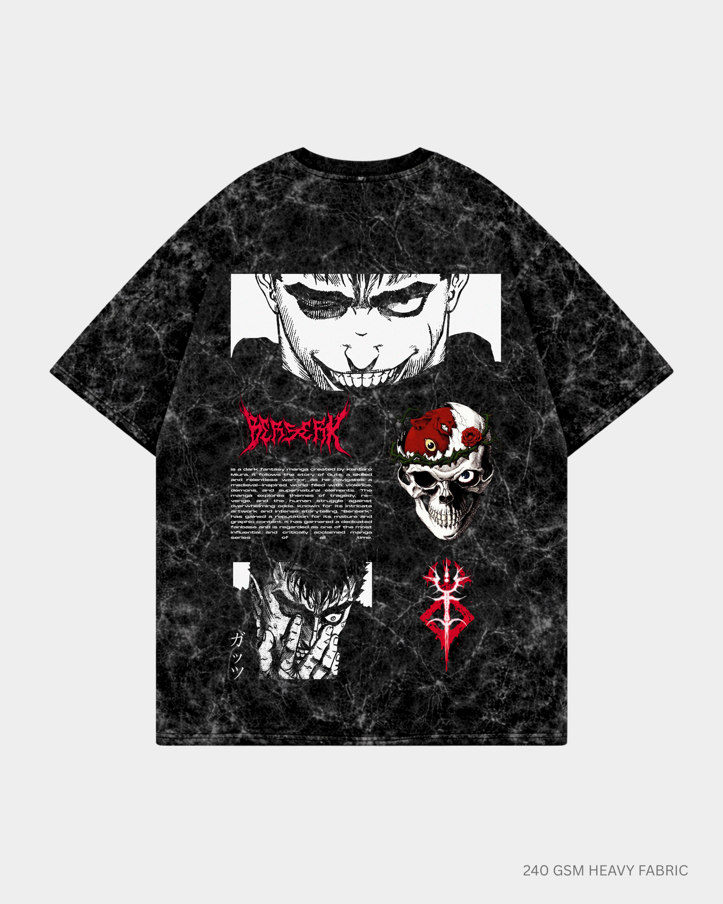 Guts Berserk Unisex Oversized T-Shirt | Antherr Core Acid Wash Black Cotton 240 GSM