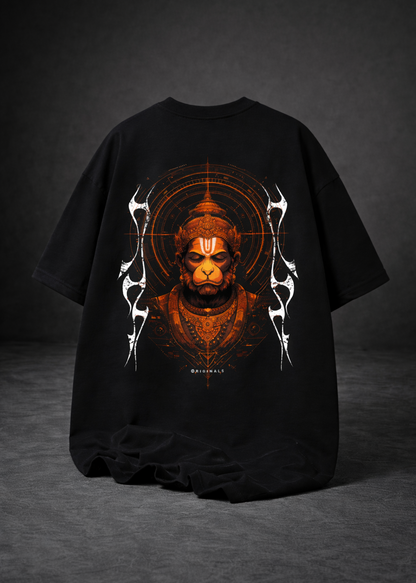 Protector Lord Hanuman Unisex Oversized T-Shirt | Antherr Originals BLACK Cotton 240 GSM