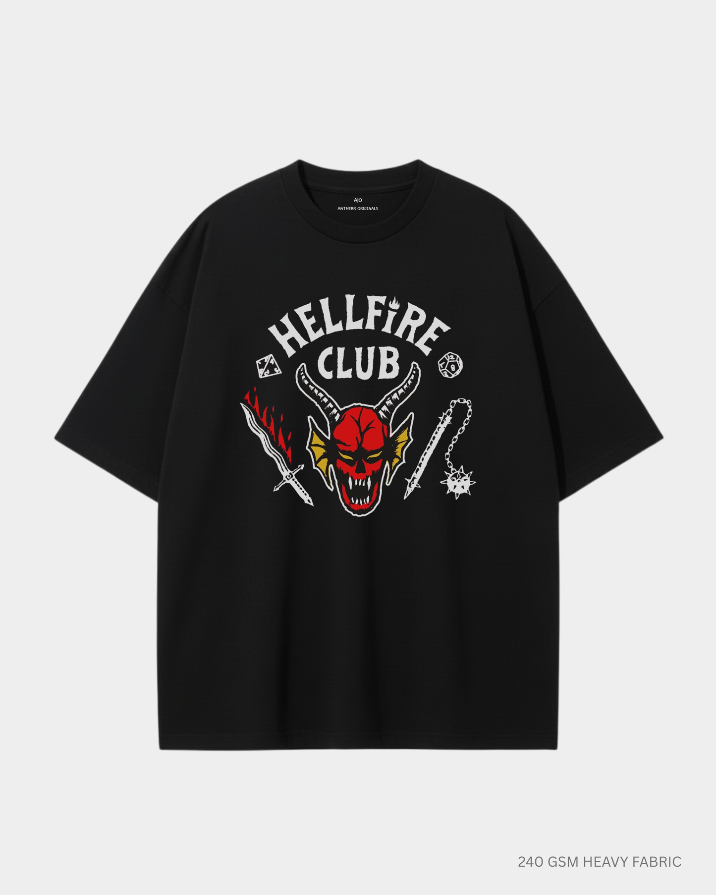 Hellfire Club Unisex Oversized T-Shirt Black 240 GSM Cotton