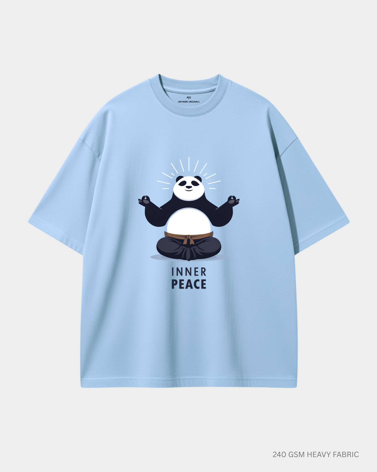 Inner Peace Panda Unisex Oversized T-Shirt | Antherr Core Baby Blue 240 GSM Cotton