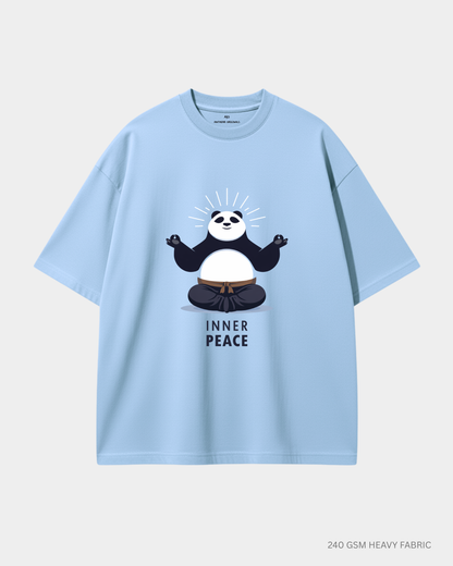 Inner Peace Panda Unisex Oversized T-Shirt | Antherr Core Baby Blue 240 GSM Cotton