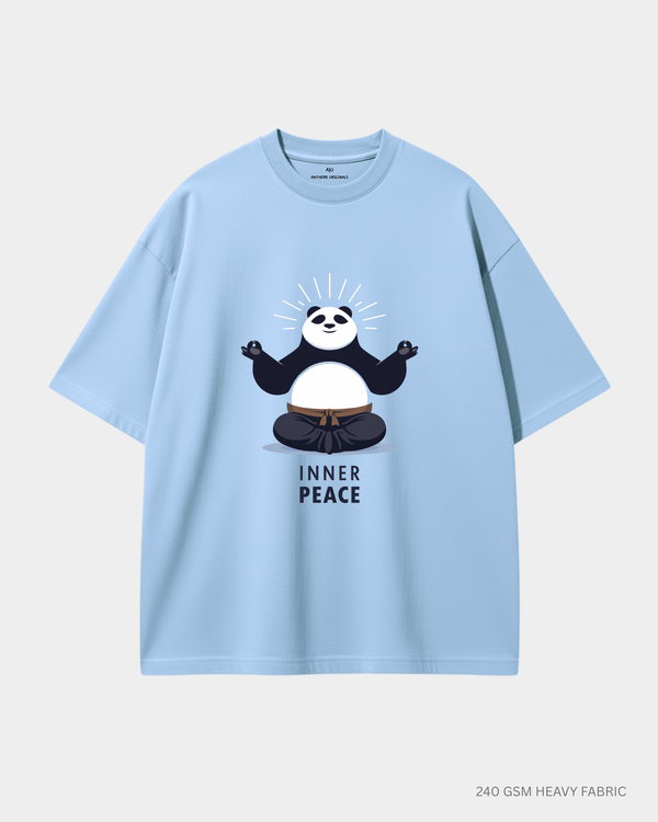 Inner Peace Panda Unisex Oversized T-Shirt Baby Blue 240 GSM Cotton