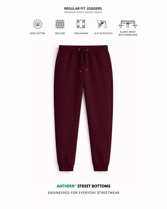 Maroon Unisex Everyday Joggers clothing features