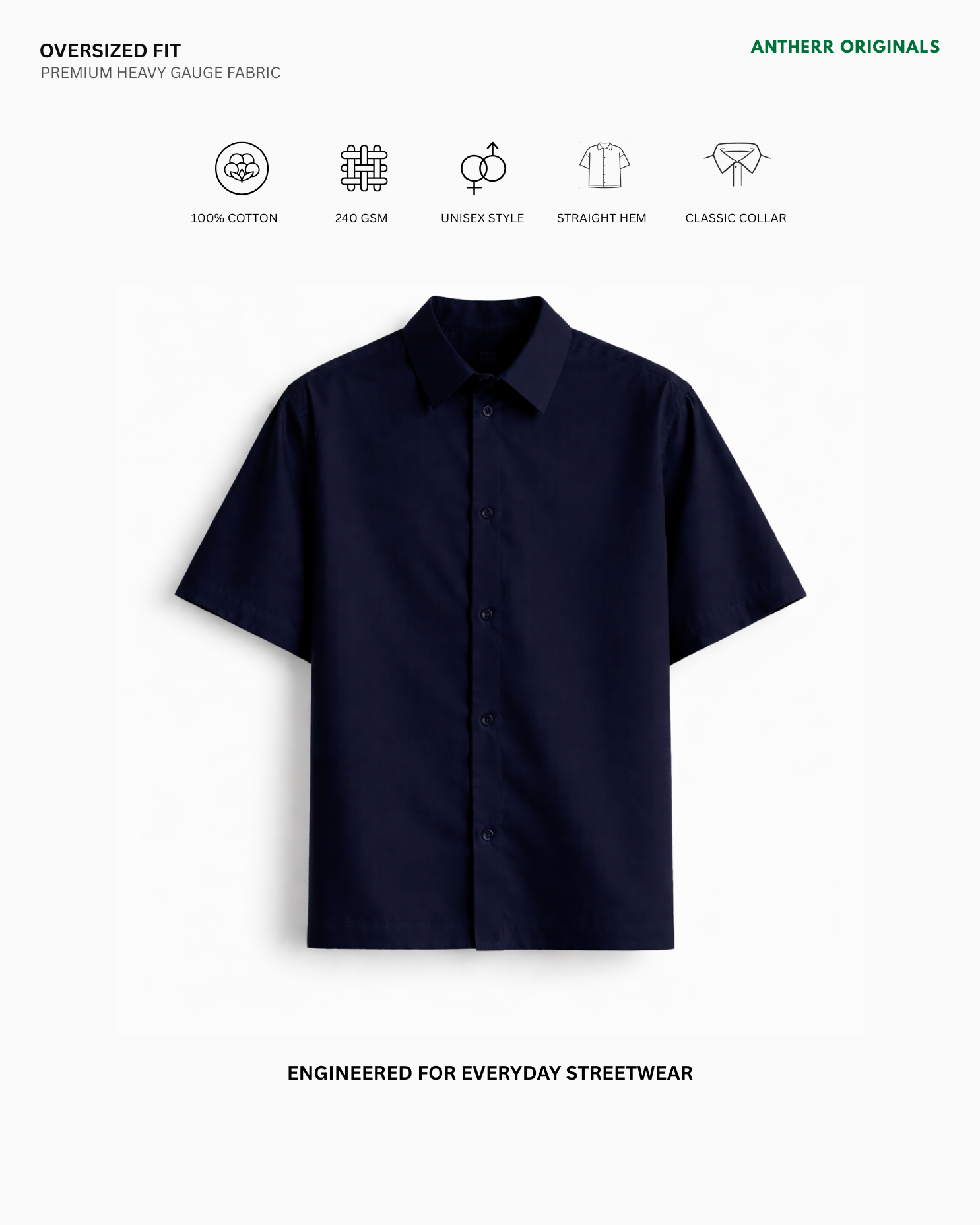 Basic Navy Blue Unisex Oversized Shirt | Antherr Originals NAVY BLUE Cotton