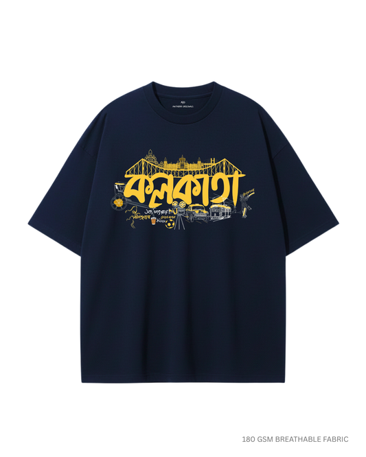 Kolkata Unisex Oversized T-Shirts NAVY BLUE Cotton 180 GSM