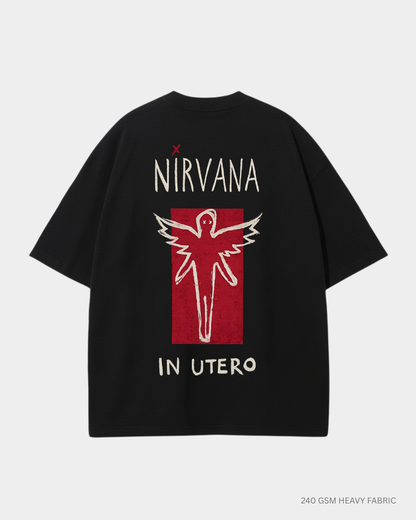 Nirvana In Utero Unisex Oversized T-Shirt | Antherr Core Black Cotton 240 GSM