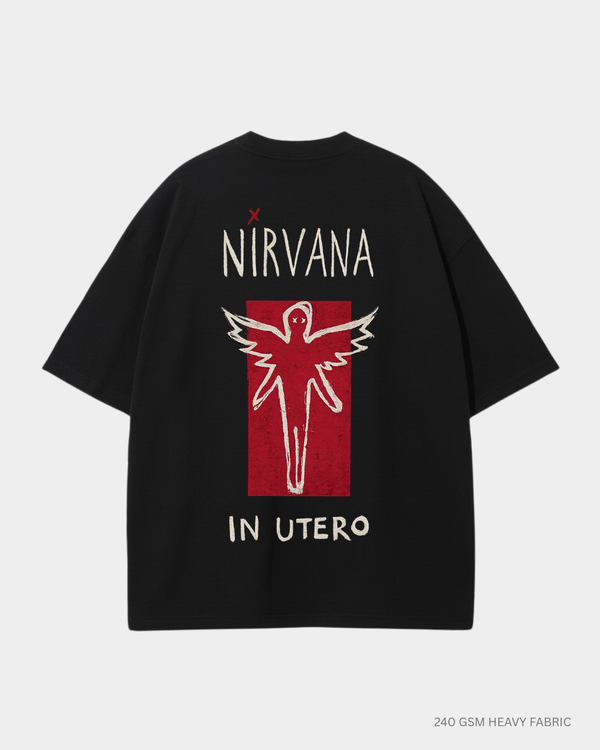 Nirvana In Utero Unisex Oversized T-Shirt | Antherr Core Black Cotton 240 GSM