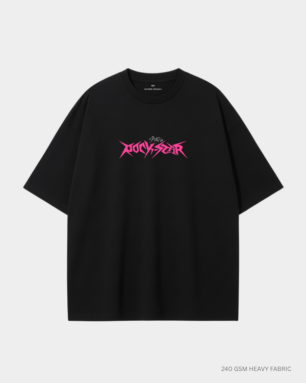 Rockstar: Straykids Unisex Oversized T-Shirt India | Antherr Core Black Cotton 240 GSM