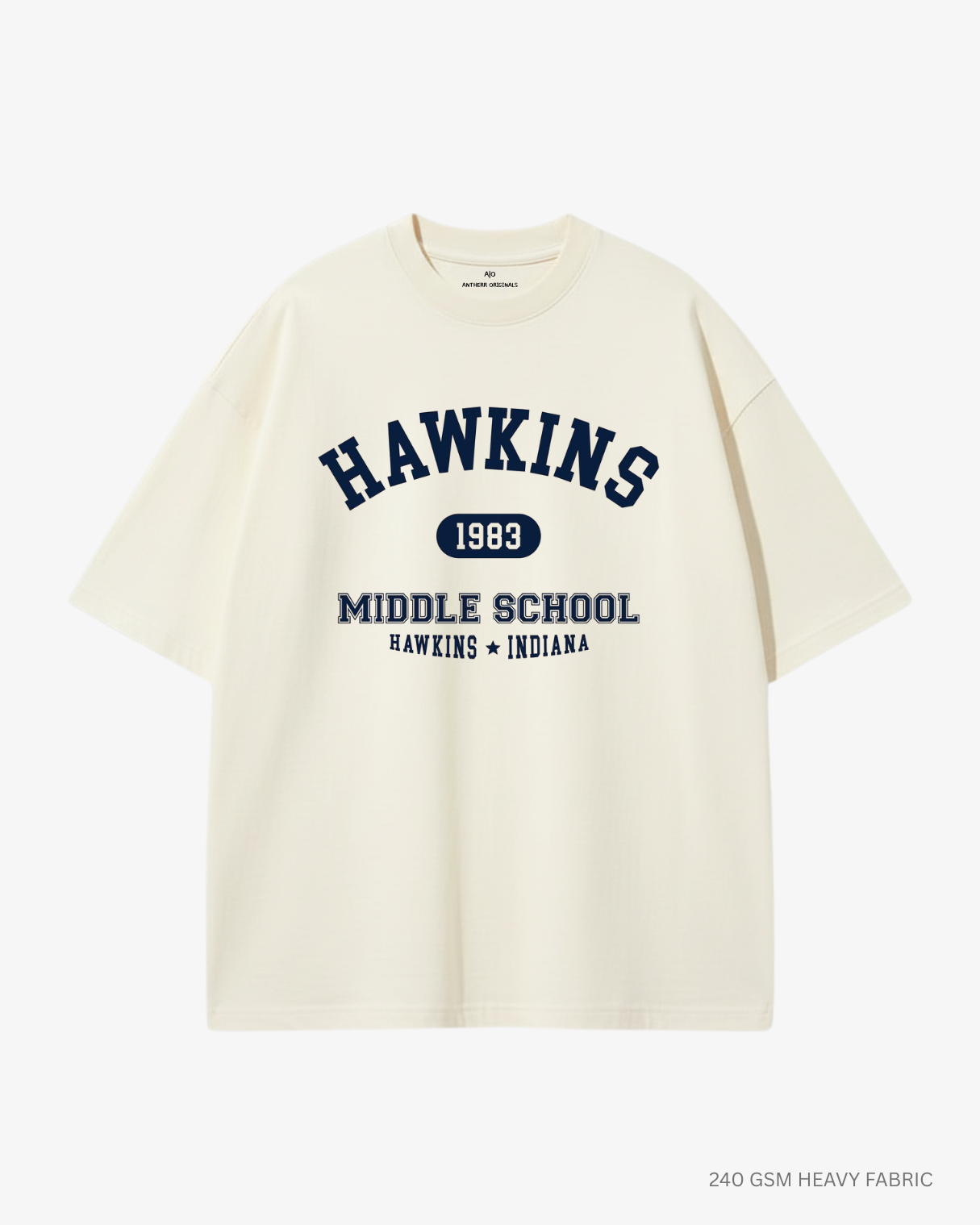 Hawkins Middle School Unisex Oversized T-Shirt Off White 240 GSM Cotton