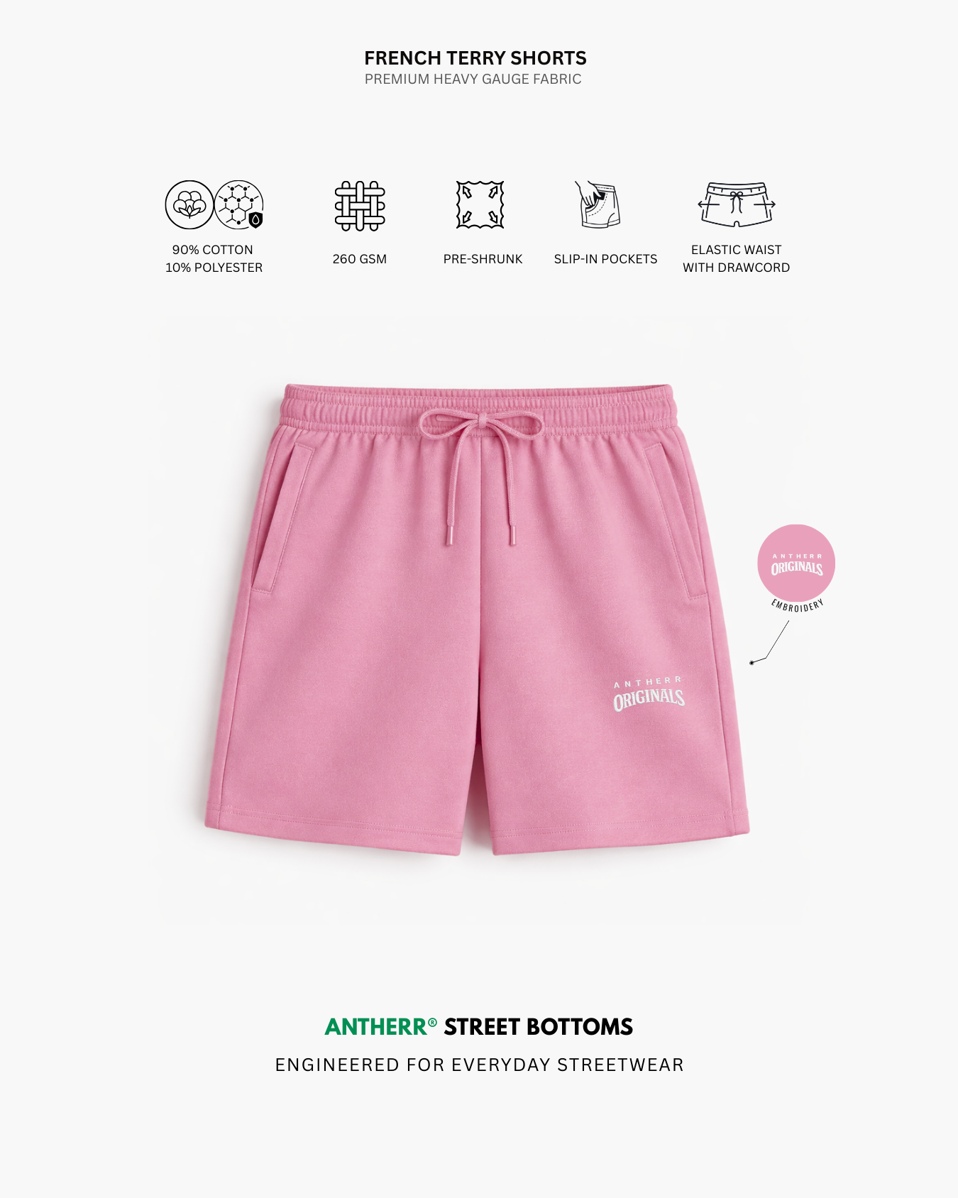 Flamingo Pink Unisex Everyday French Terry Shorts Flamingo