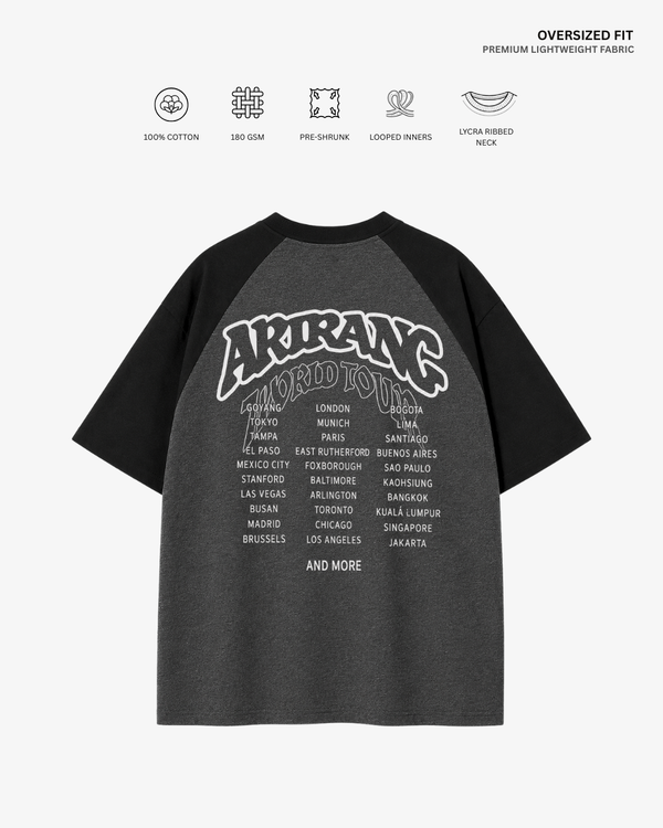 Arirang World Tour Unisex Ranglan Oversized T-Shirt | Antherr Core Black-Charcoal Grey Cotton 240 GSM
