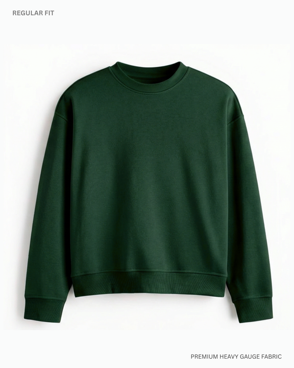 Basic Bottle Green Unisex Winter Sweatshirt | Regular Fit BOTTLE GREEN