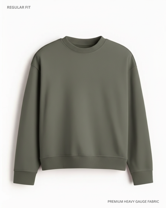 Basic Olive Green Unisex Winter Sweatshirt | Regular Fit OLIVE GREEN