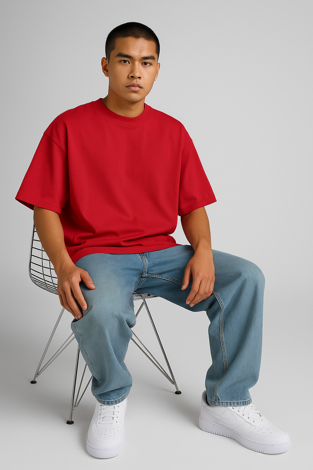 Basic Oversized T-shirt for Men: Red Red