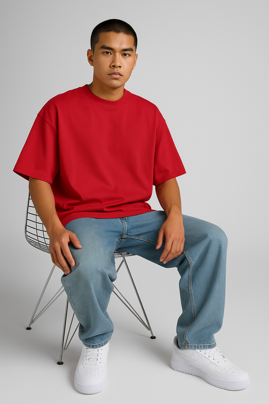 Best Red color Solid oversized tshirt in 240 gsm