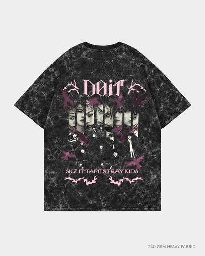 Straykids Do It Oversized T-Shirt India | Antherr Core Black Acid Wash Cotton 240 GSM