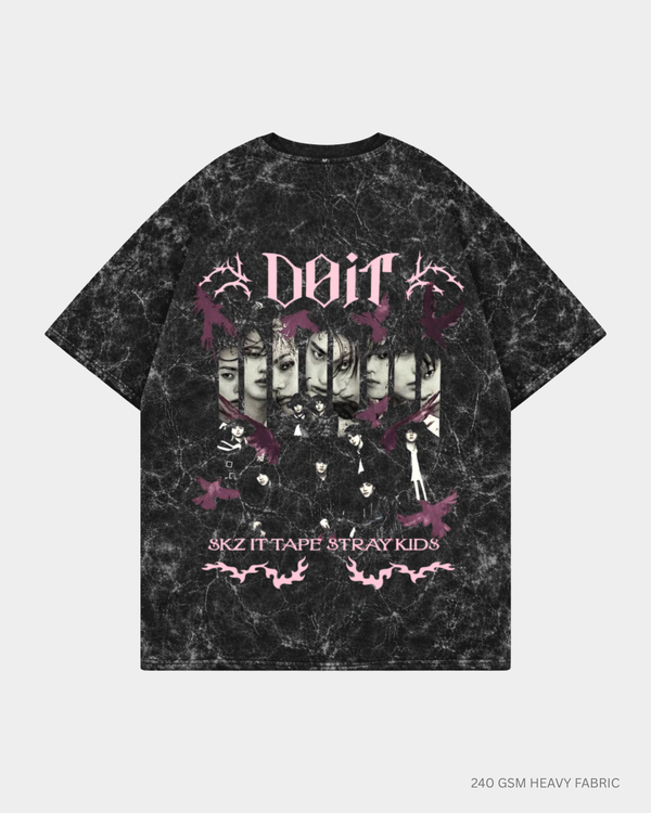 Straykids Do It Oversized T-Shirt India | Antherr Core Black Acid Wash Cotton 240 GSM