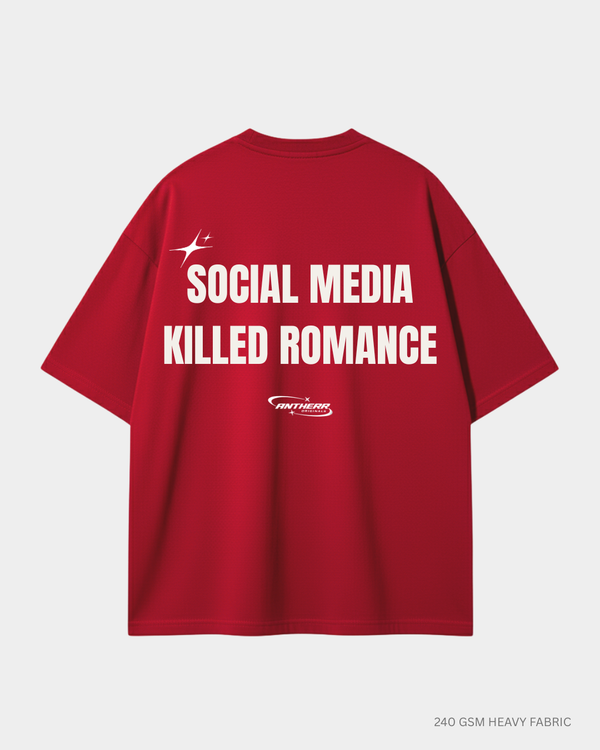 Social Media Oversized T-Shirt for Men & Women | Antherr Originals RED Cotton 240 GSM