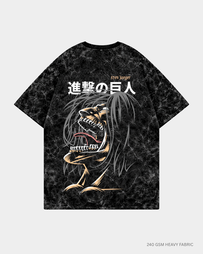 Eren Titan Rage Unisex Oversized T-Shirt | Antherr Core Acid Wash Black Cotton 240 GSM