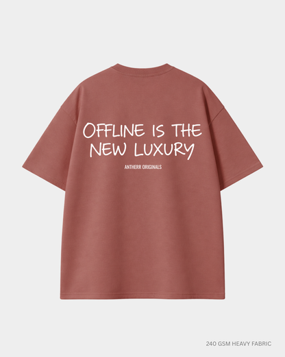 coral red oversized t shirt with offline is the new luxury quote